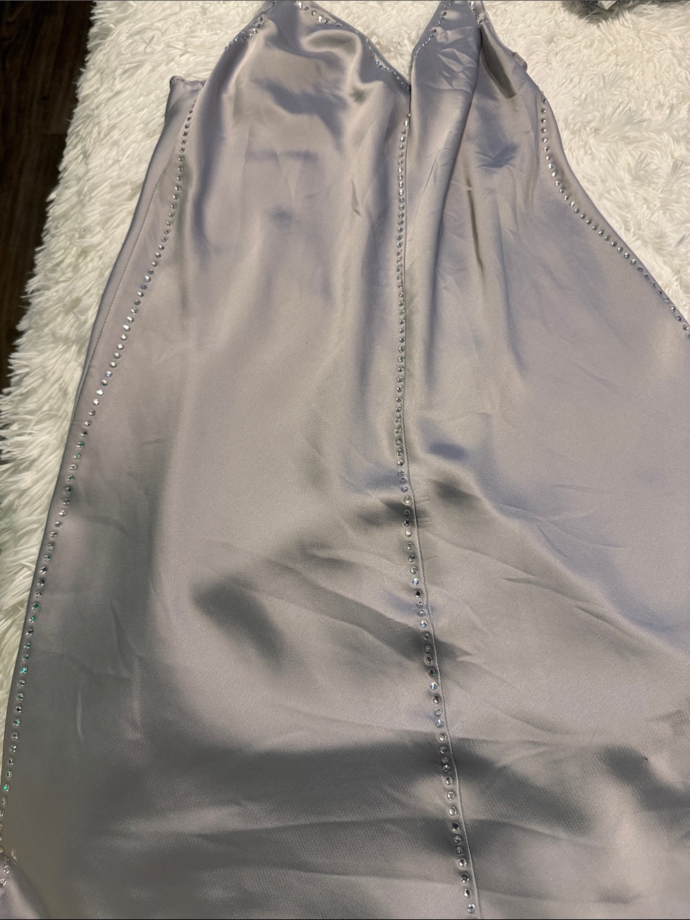 Victoria's Secret Silver Satin Slip with Crystal Trim
